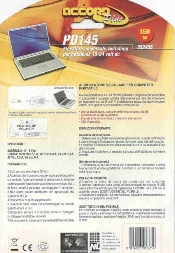 Elevatore universale alimentatore switching per computer portatile notebook 150 watt uscita 15 - 24 volt per auto - immagine 2