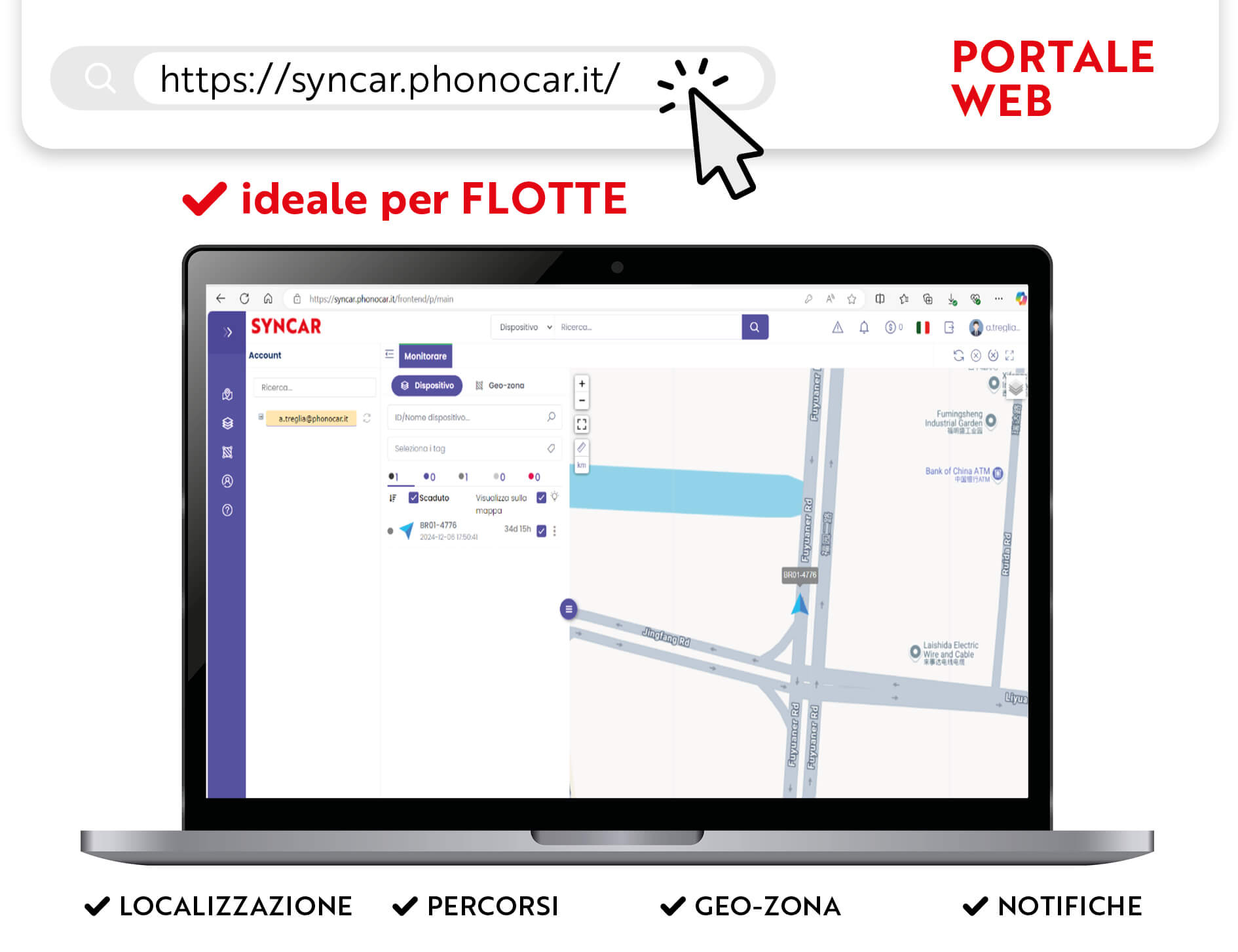 SYNCAR - your 4G LTE vehicle tracker sistema GPS avanzato per il monitoraggio remoto, in tempo reale, di un veicolo (o di flotte) - immagine 3