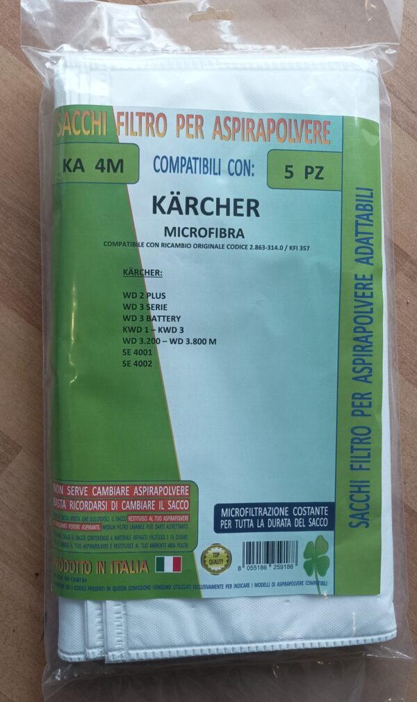 5 Sacchetti ricambio in microfibra per Karcher WD 3 BATTERY