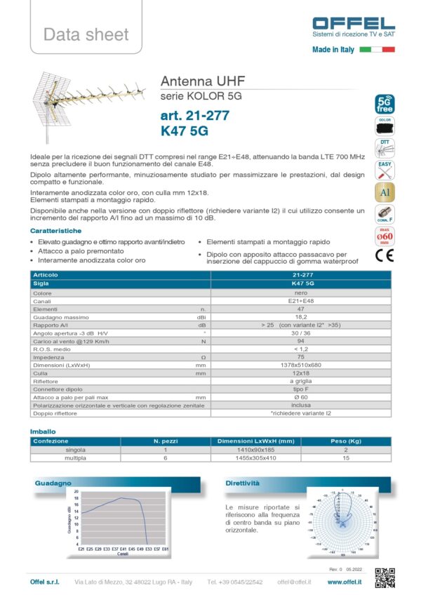 Offel Antenna UHF serie Kolor K47 5G 21-277  47 elementi  5G Free - immagine 2