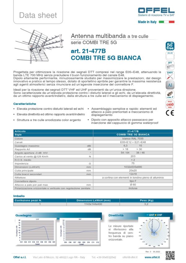 Offel Antenna multibanda a tre culle 21-477B COMBI TRE 5G BIANCA - immagine 2