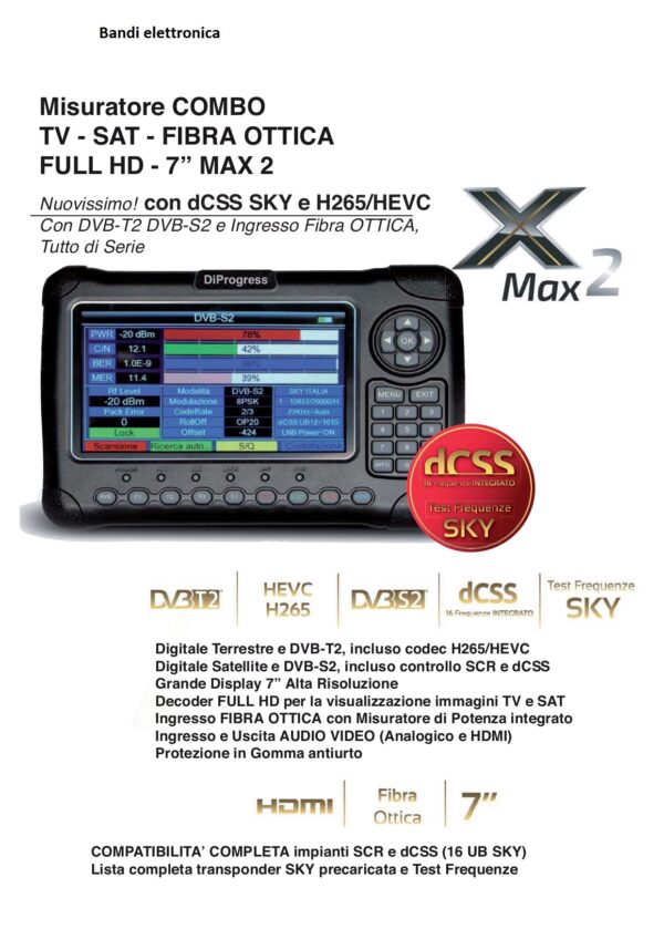 Misuratore Combo TV/SAT/Fibra DiProgress XMAX2