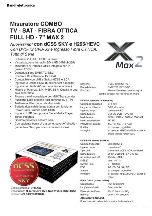 Misuratore Combo TV/SAT/Fibra DiProgress XMAX2 - immagine 2