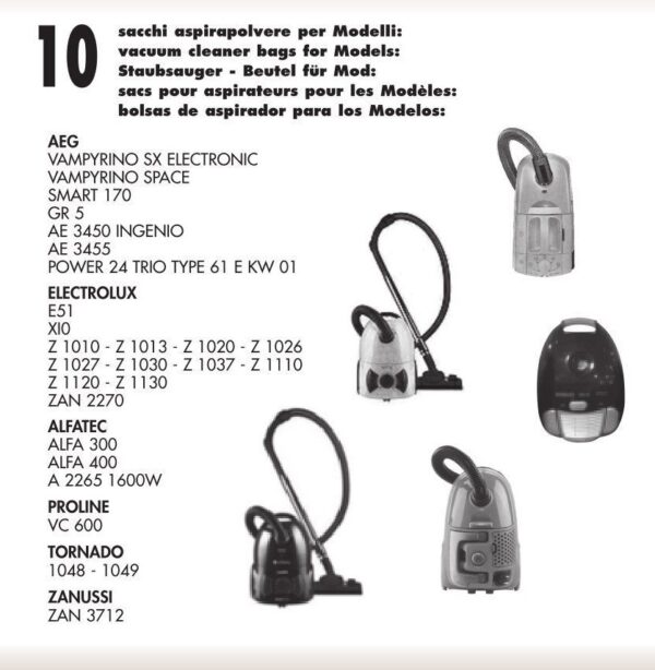 10 SACCHI AEG COMPATIBILE CON TUTTI I MODELLI INDICATI NELLA FOTO