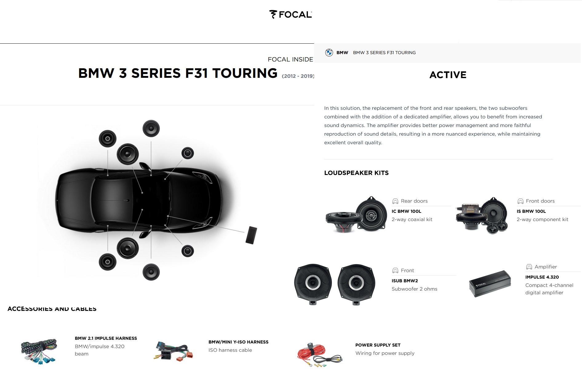 Kit sound upgrade Focal Inside Active 6 Impulse per BMW Serie 3 F31 Touring
