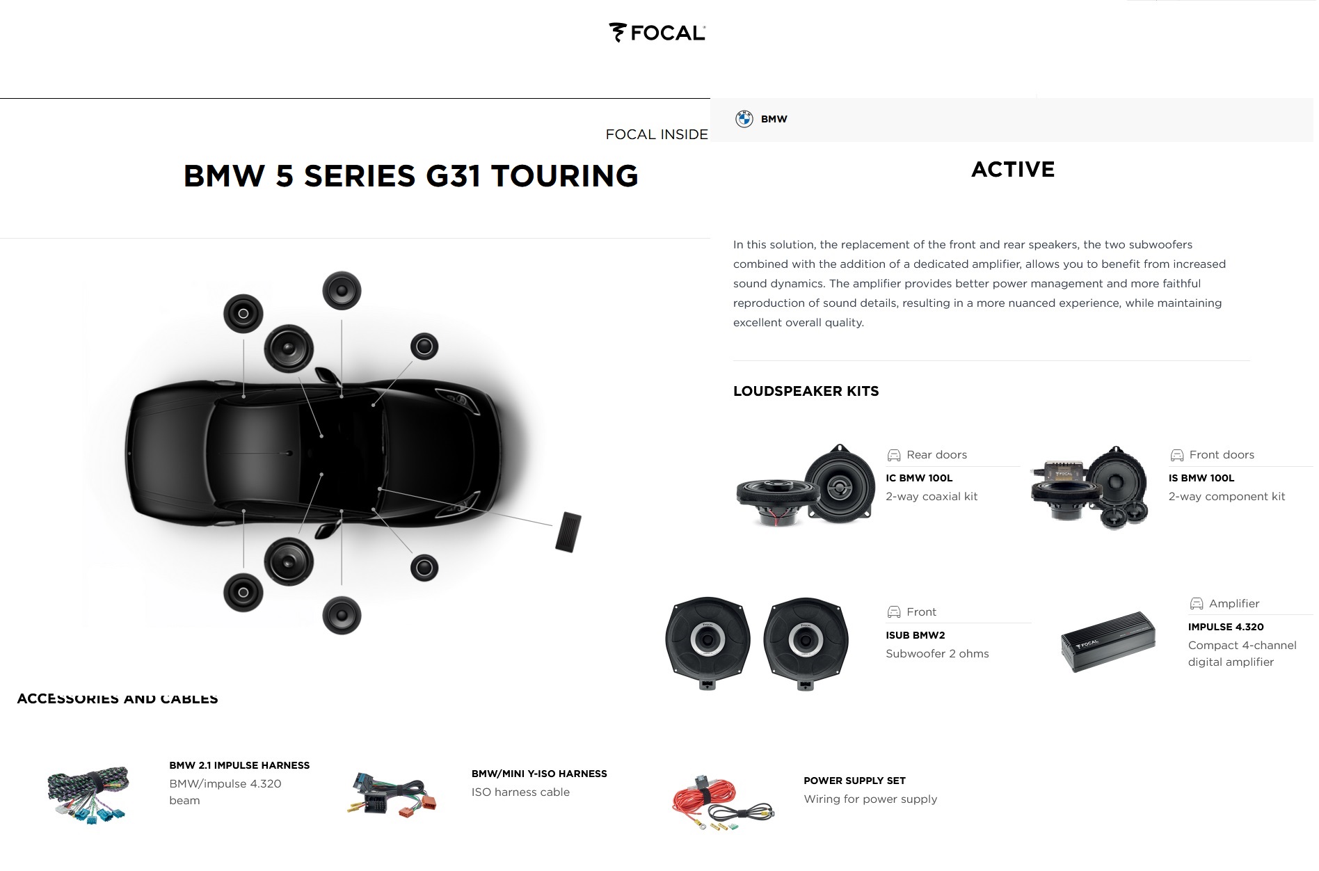 Kit Focal Inside Active 6.2 Impulse per BMW Serie 5 G31 Touring serie dal 2016 al 06/2019