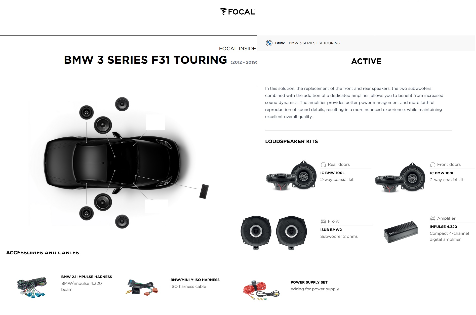 Kit sound upgrade Focal Inside Active 6 Impulse per BMW Serie 3 F31 Touring