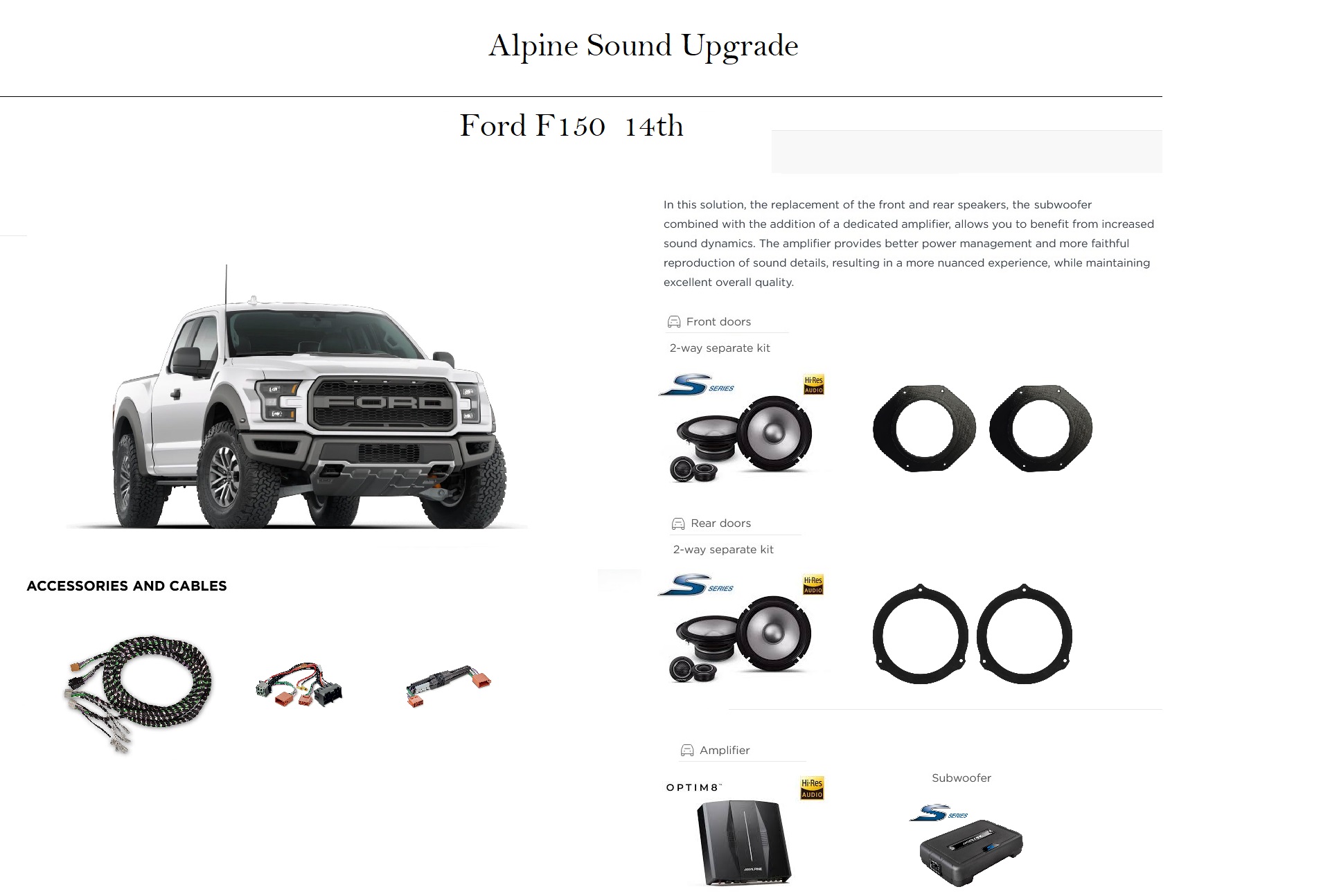 Kit Alpine linea S2 per Ford F150 14th Altoparlanti + Processore audio DSP e amplificatore + Subwoofer