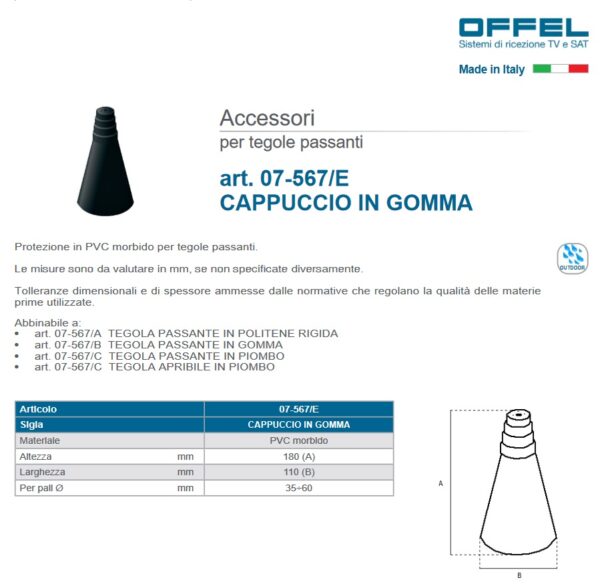 Cappuccio in gomma per tegole passanti per palo antenna TV - immagine 2