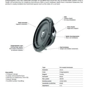 Focal SUB 10 Slim Subwoofer 25 cm ultrapiatto per Auto 460W Max 10''