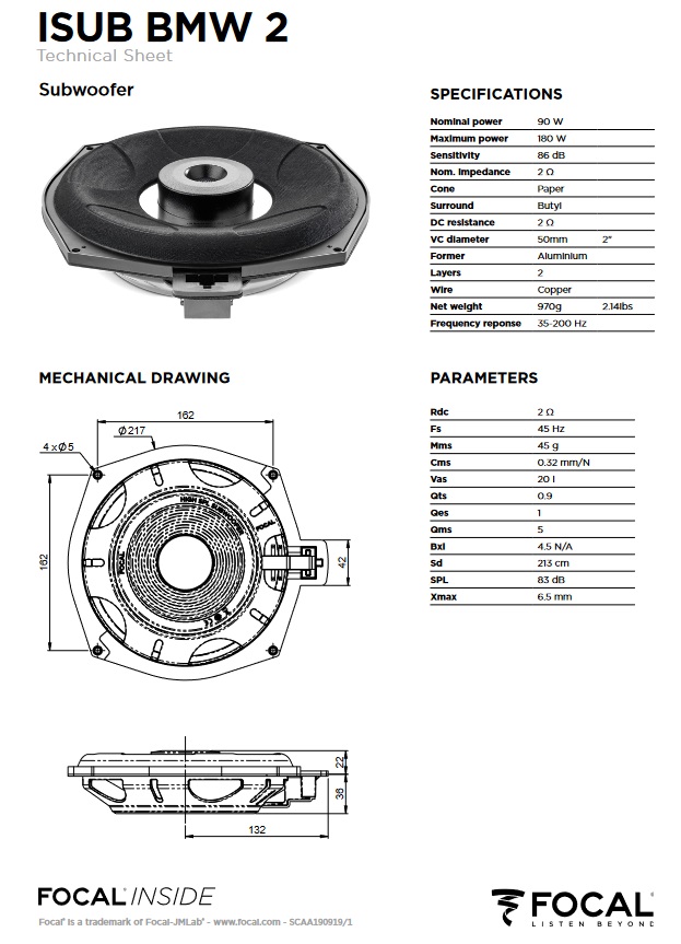 Focal ISUBBMW2 Inside 10 ", 20cm Subwoofer Compatibile con BMW 2 Ohm Adatto per BMW e Mini - immagine 2