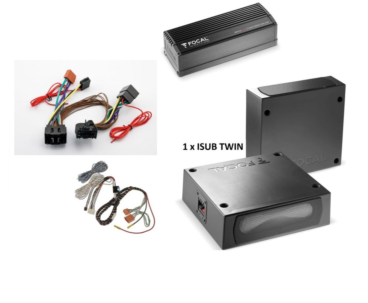 Focal Inside ISUB Twin + amplificatore + cablaggi Plug and play Mercedes CLA (W118 – C118) dal 2019 Doppio Subwoofer passivo ultra compatti sottosedile