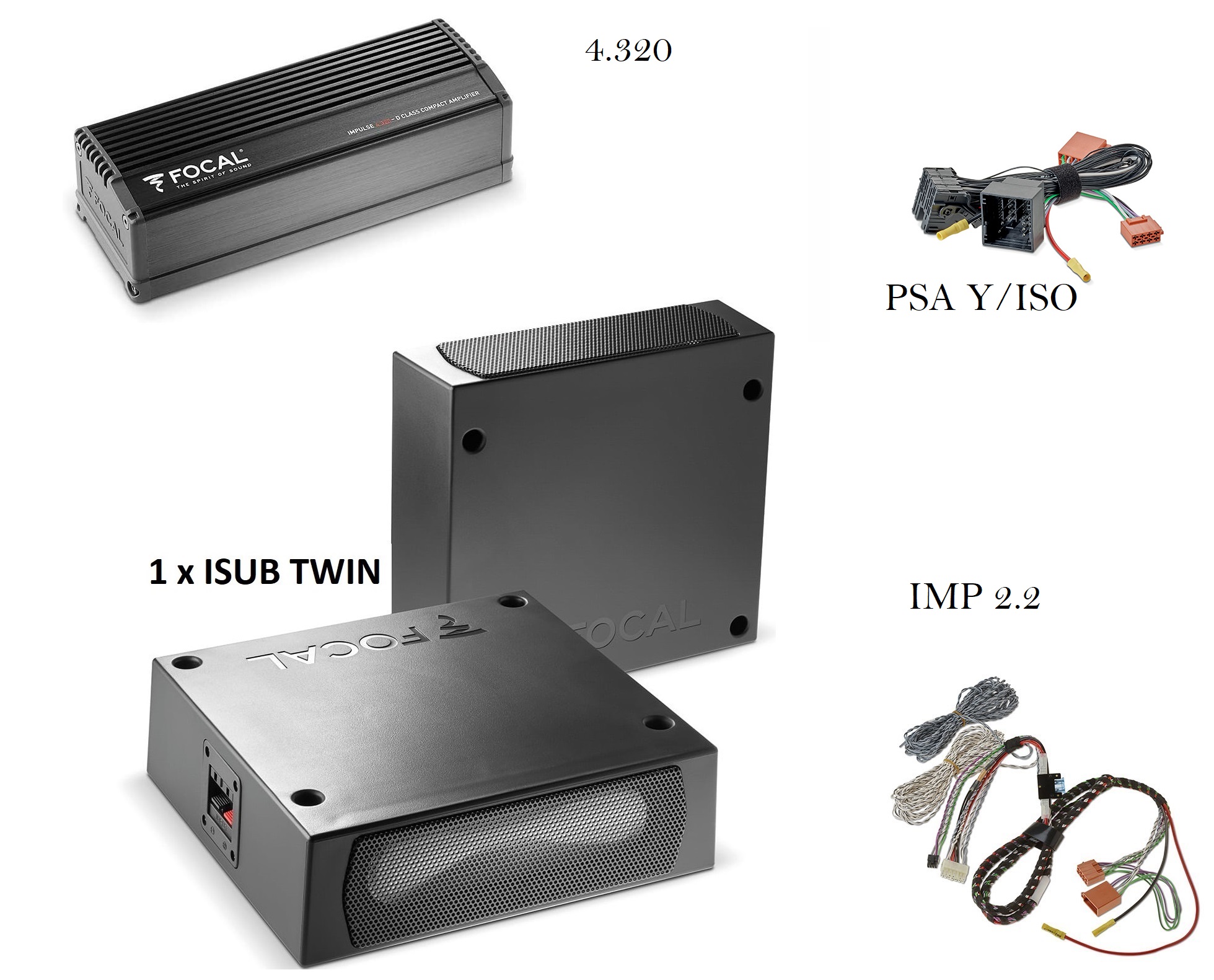 Focal Inside ISUB Twin + amplificatore + cablaggi Plug and play Peugeot 3008 ll serie (2016-2022) Doppio Subwoofer passivo ultra compatti sottosedile