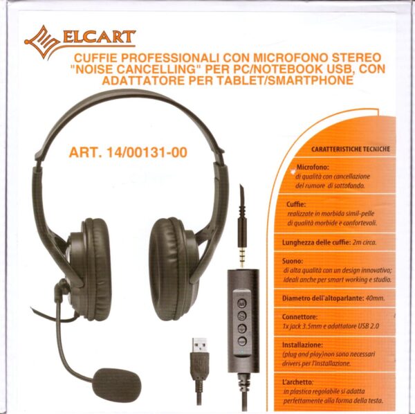 Cuffie professionali con microfono stereo "noise cancelling" USB con adattatore Jack 3,5mm