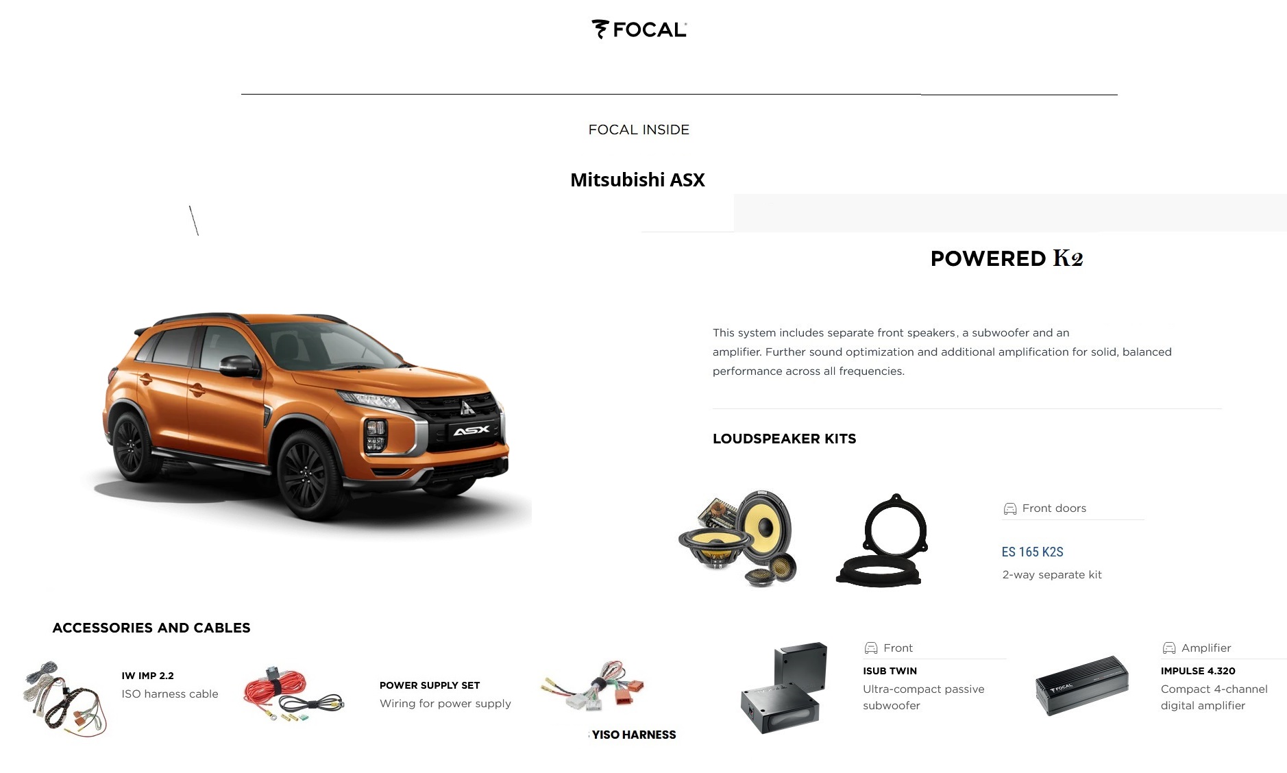 Kit sound upgrade Focal K2 amplificatore + Subwoofer per Mitsubishi ASX serie dal 2023