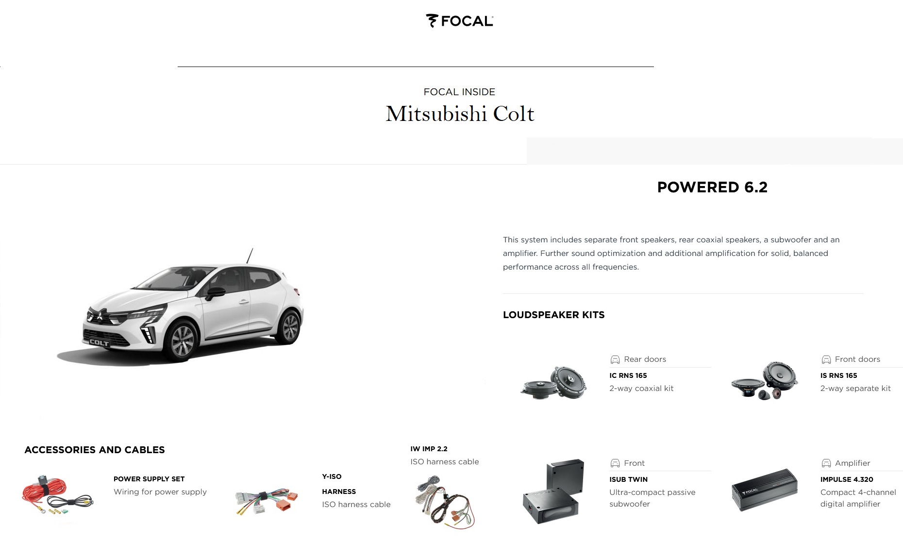 Kit Focal Inside Powered 6.2 per Mitsubishi Colt serie dal 2023