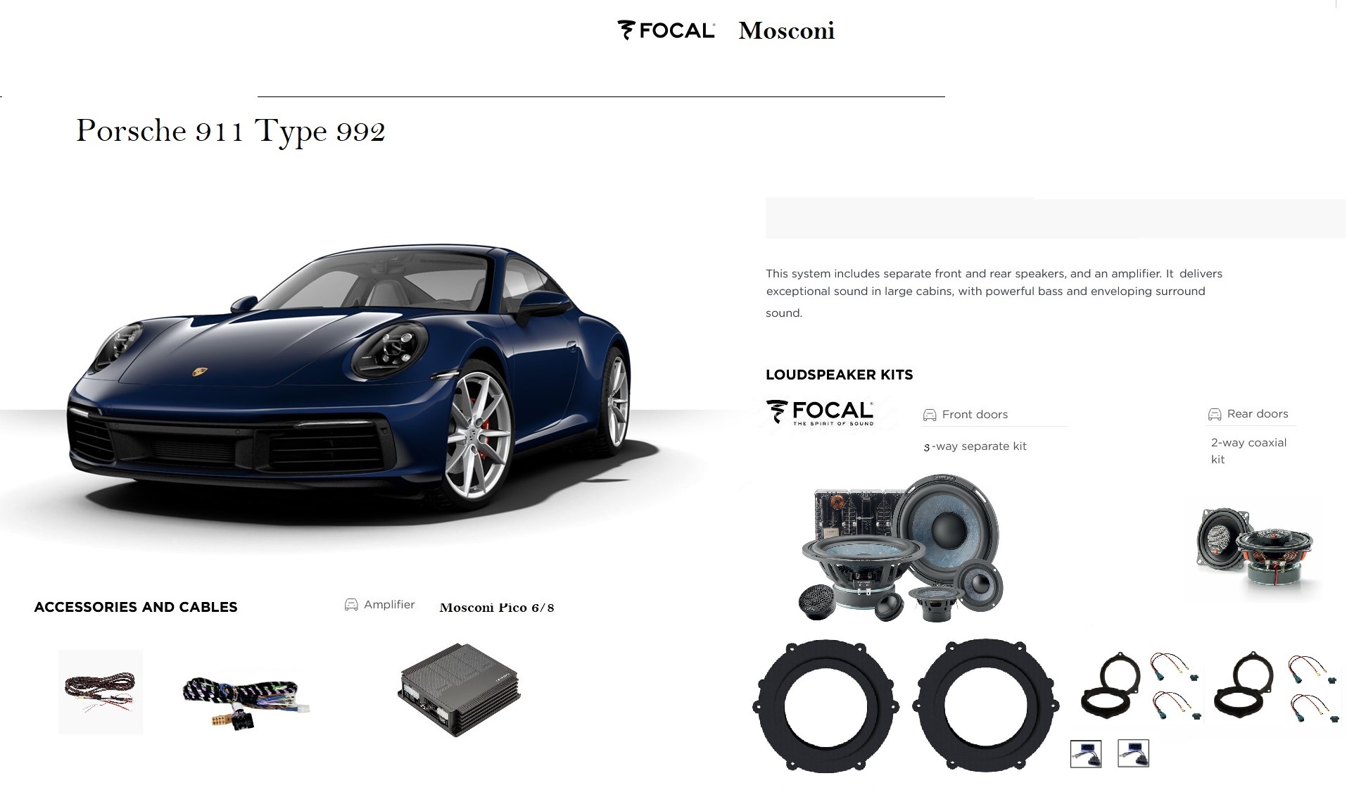 Focal Mosconi kit Audio per Porsche 911 Type 992 Coupè serie dal 2018 al 2025
