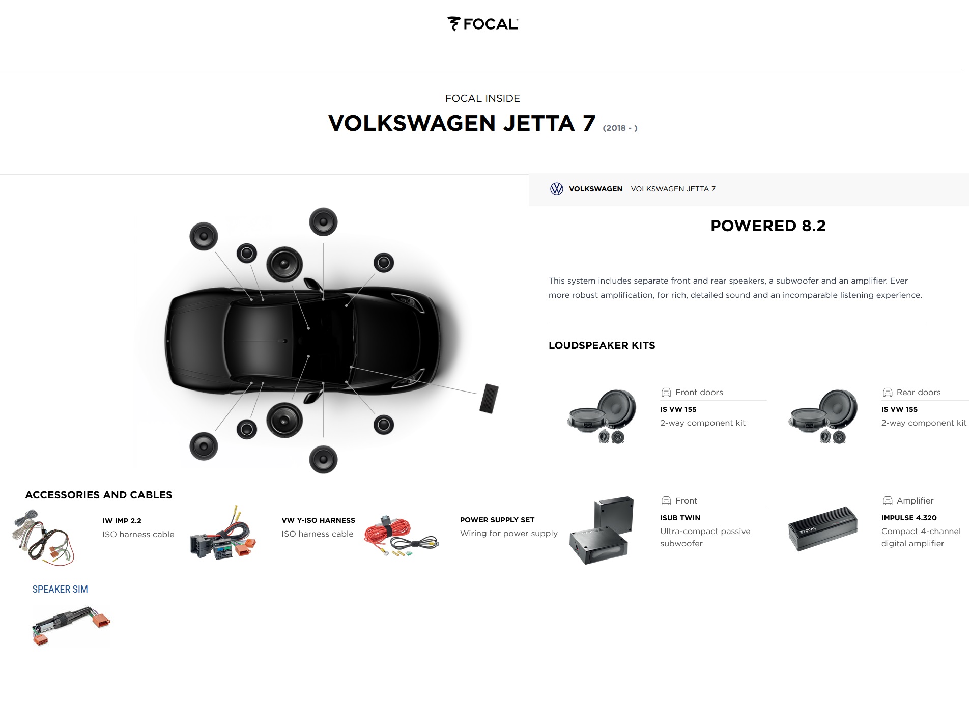 Kit Focal Inside Powered 8.2 per Volkswagen Jetta 7 (serie dal 2018 )