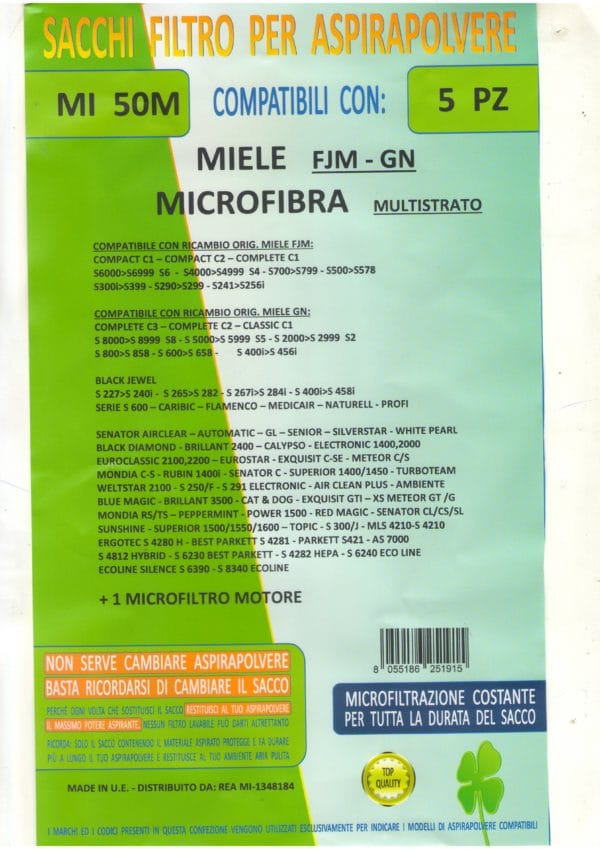 CONF 5 PZ SACCHETTO MIELE FJM - GN + 1 MICROFILTRO MOTORE