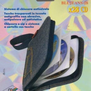 custodia porta cd / dvd con zip per 28 cd/dvd modello jeans