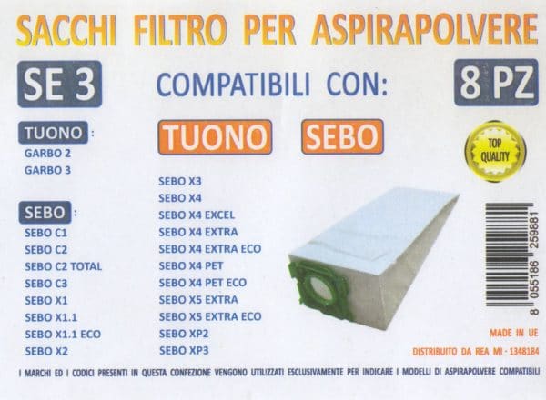 MFSE3 CONF 8PZ SACCHI SEBO COMPATIBILE CON I MODELLI INDICATI NELLA FOTO