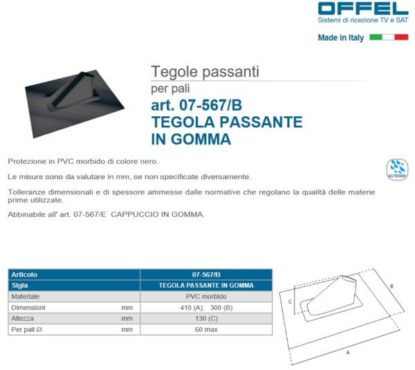 Tegola in gomma passante per palo antenna TV - immagine 2