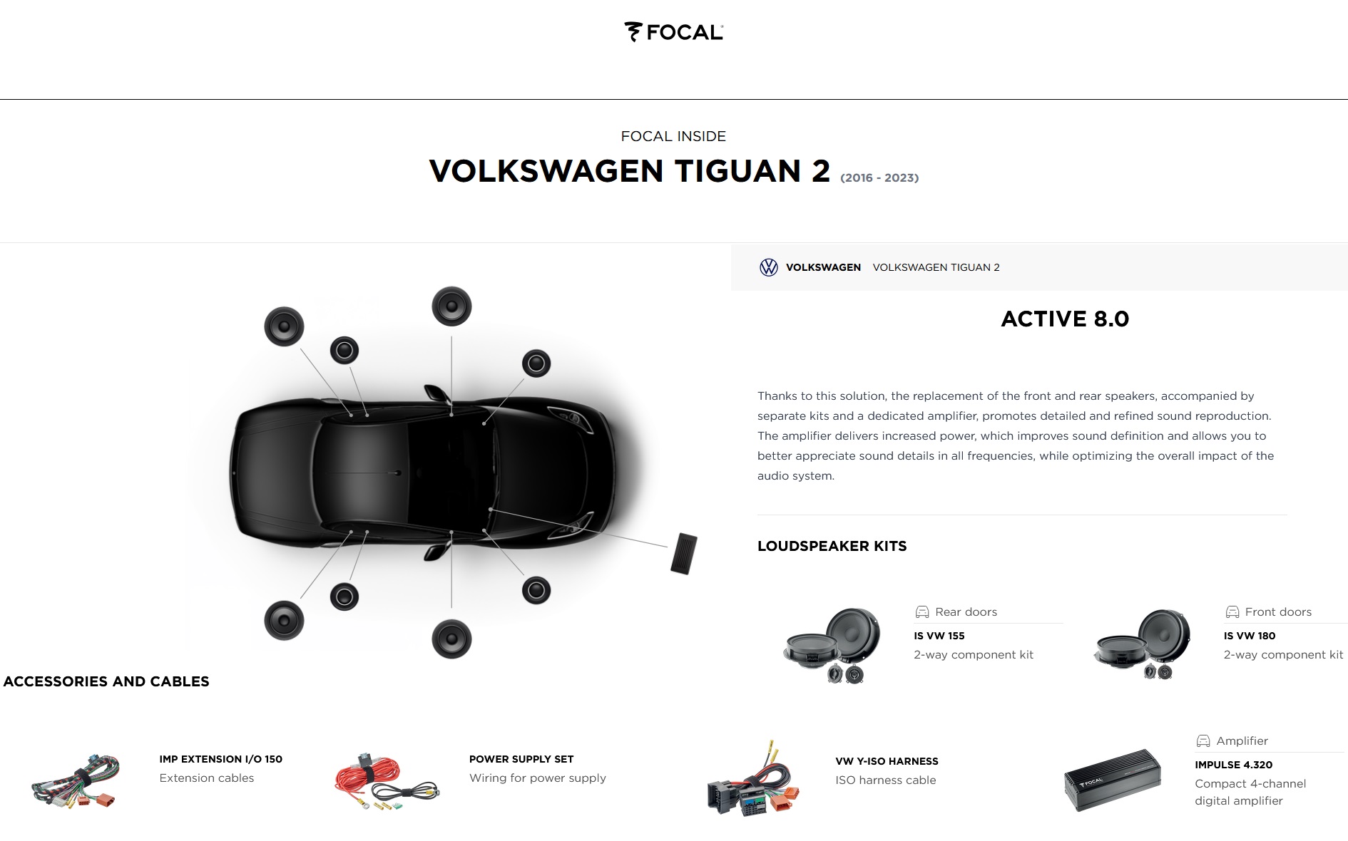 Kit Focal Inside Active 8.0 per Volkswagen Tiguan 2 (2016-2023)