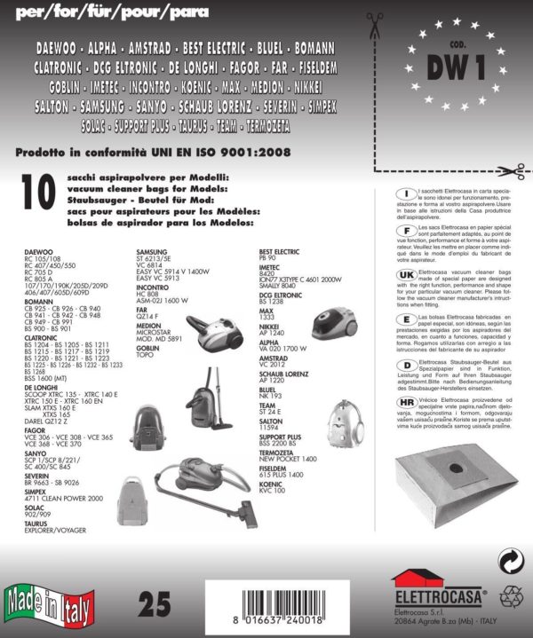 CONF 10PZ SACCHETTI BEST ELETRIC COMPATIBILE CON I MODELLI INDICATI NELLA FOTO