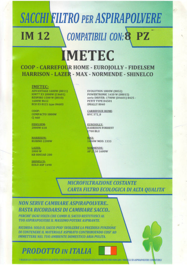 MFIM12 CONF 8PZ SACCHI IMETEC COMPATIBILE CON I MODELLI INDICATI NELLA FOTO