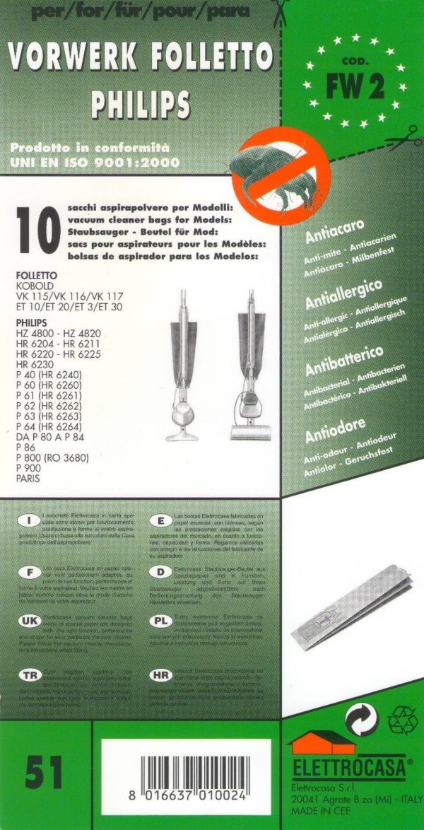 10 SACCHI BUSTE VORWERK FOLLETTO COMPATIBILE CON I MODELLI INDICATI NELLA FOTO