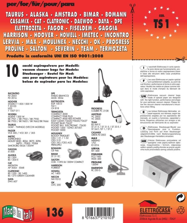 CONF 10PZ SACCHETTI PROLINE COMPATIBILE CON I MODELLI INDICATI NELLA FOTO