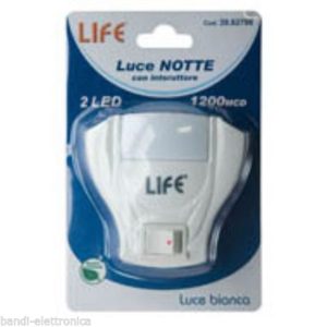 LAMPADA NOTTURNA DI CORTESIA 2 LED RISPARMIO ENERGETICO LUCE NOTTE INTERRUTTORE