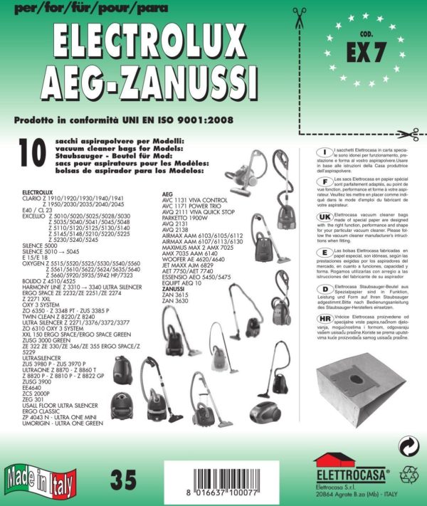 10PZ SACCHETTI ELECTROLUX COMPATIBILE CON TUTTI I MODELLI INDICATI NELLA FOTO