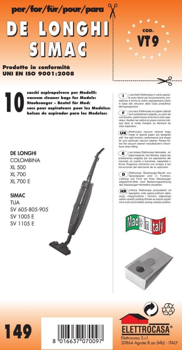 CONFEZ.10 PZ SACCHI  DE LONGHI COMPATIBILI CON TUTTI MODELLI INDICATI NELLA FOTO