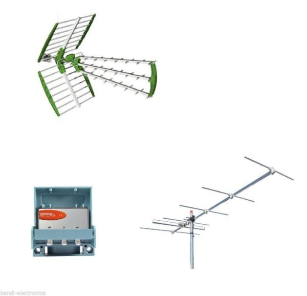 Kit antenna digitale terrestre DVBT HD  UHF + VHF + miscelatore Offel filtro 5G