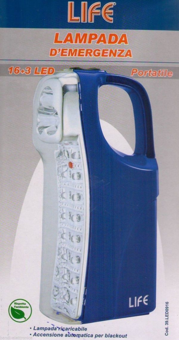 LAMPADA D'EMERGENZA RICARICABILE PORATILE 16+3 LED MARCA LIFE