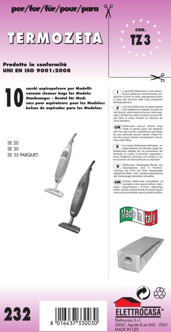 CONF 10PZ SACCHI TERMOZETA COMPATIBILE CON TUTTI I MODELLI INDICATI NELLA FOTO