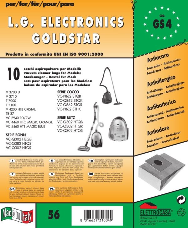 10 SACCHI L G GOLDSTAR COMPATIBILE CON TUTTI I MODELLI INDICATI NELLA FOTO