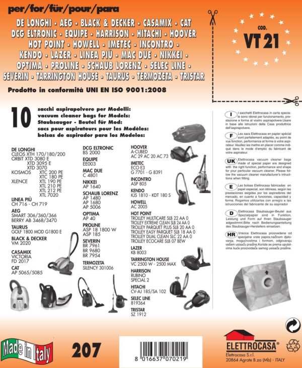 10 SACCHI SELEC LINE COMPATIBILI CON TUTTI I MODELLI INDICATI NELLA FOTO