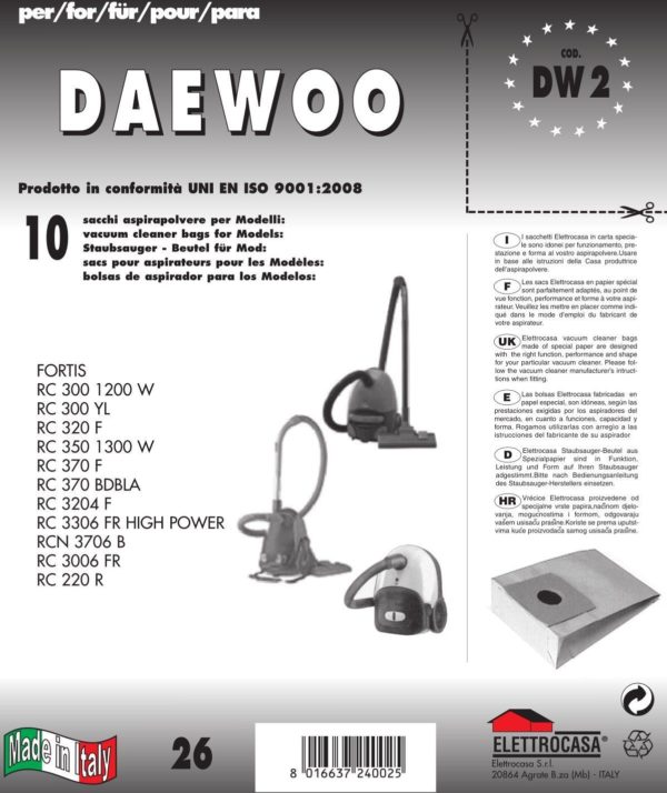CONF 10PZ SACCHETTO DAEWOO  COMPATIBILE CON TUTTI I MODELLI INDICATI NELLA FOTO