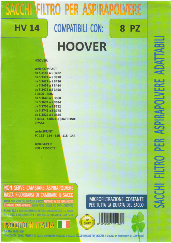 MFHV14 - 8 SACCHI HOOVER SERIE COMPACT DA S 3648 A S 3660 DA S 3674 A S 3694