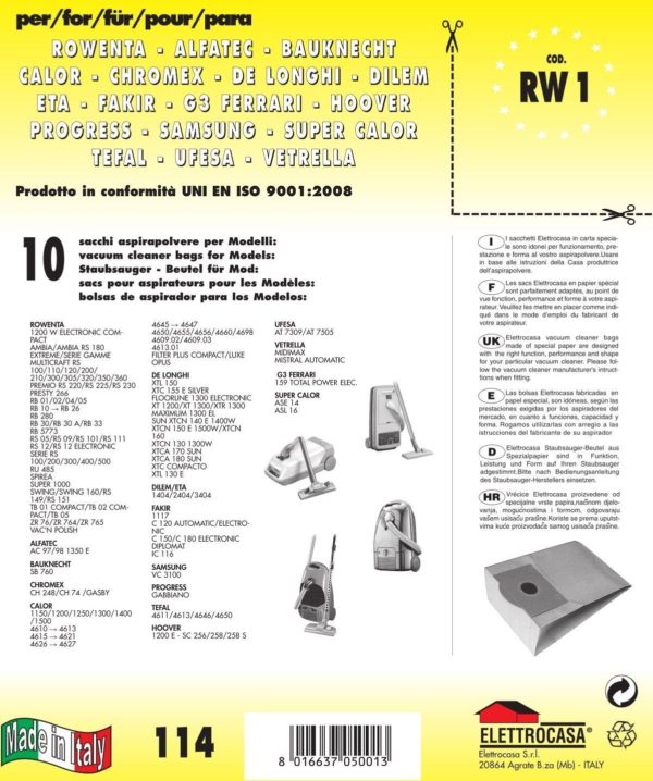10 PZ SACCHI ETA COMPATIBILI CON TUTTI I MODELLI INDICATI NELLA FOTO