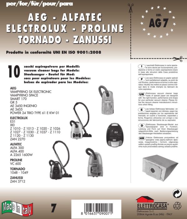10 SACCHI PROLINE COMPATIBILE CON TUTTI I MODELLI INDICATI NELLA FOTO