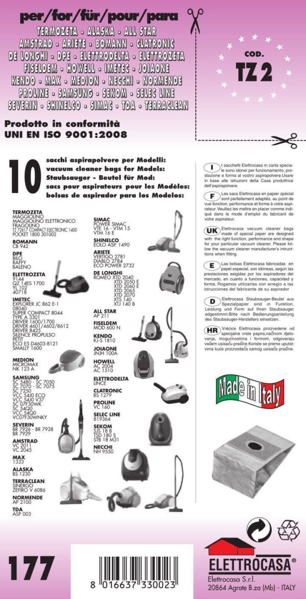 10 SACCHI SELEC LINE COMPATIBILI CON TUTTI I MODELLI INDICATI NELLA FOTO