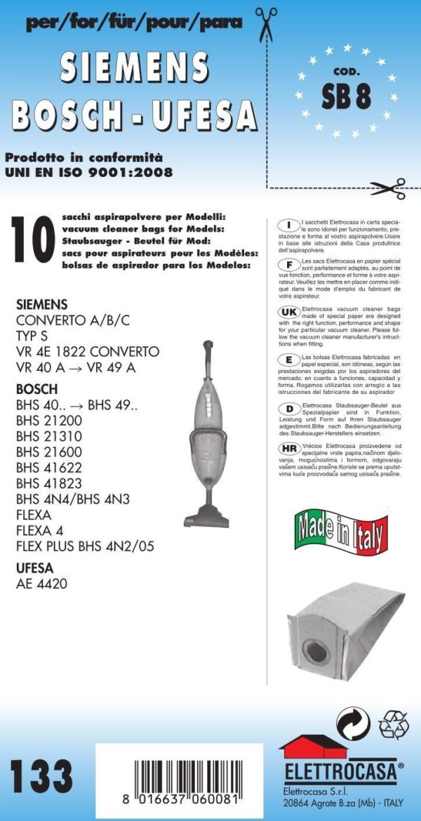 10PZ SACCHETTO UFESA COMPATIBILE CON TUTTI I MODELLI INDICATI NELLA FOTO
