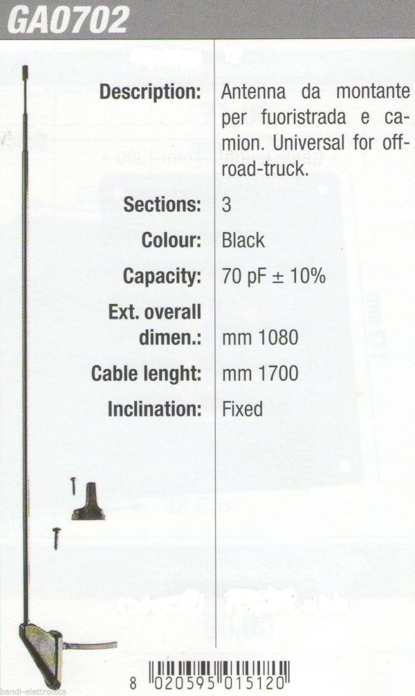 ANTENNA DA MONTANTE PER FUORISTRADA E CAMION , UNIVERSAL FOR OFF ROAD -TRUCK