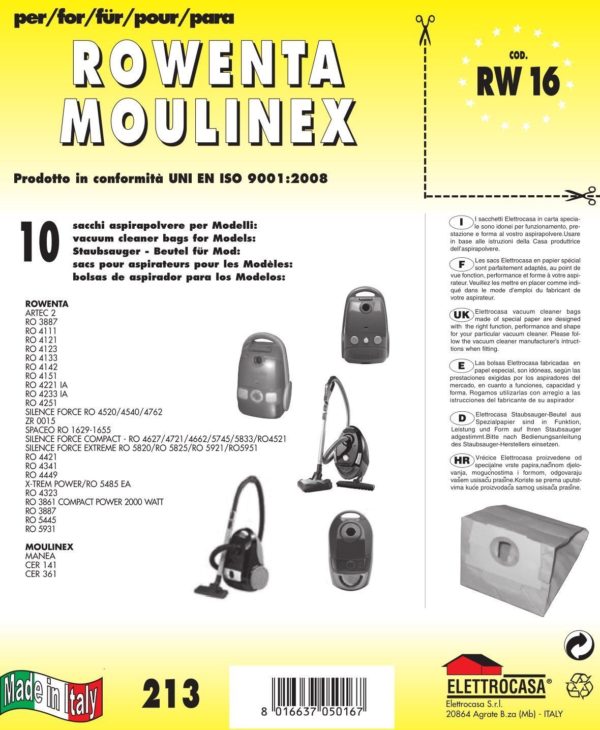 CONF 10PZ SACCHETTO MOULINEX COMPATIBILE CON TUTTI I MODELLI INDICATI NELLA FOTO