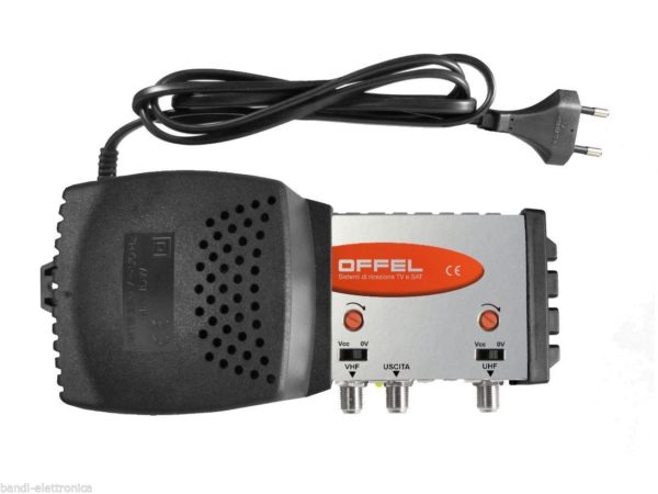 Centralino larga banda per interno Offel ingresso VHF UHF 24 dB autoalimentato