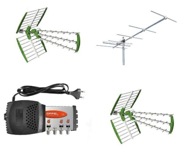 Kit antenna digitale terrestre DVBT HD 2 UHF + VHF + centralino 25 dB
