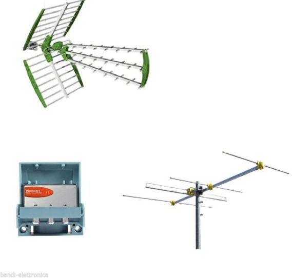 Kit antenna digitale terrestre DVBT HD  UHF + VHF 4el. + miscelatore Offel filtro 5G